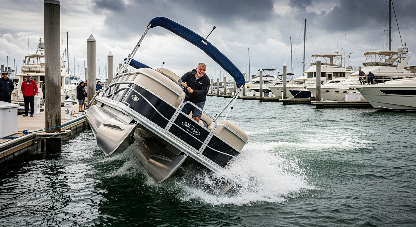 Pontoon boat docking in windy conditions