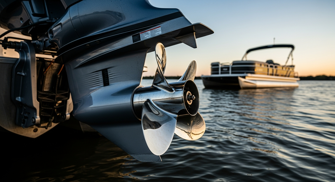 Stainless steel propeller on a 150HP outboard motor