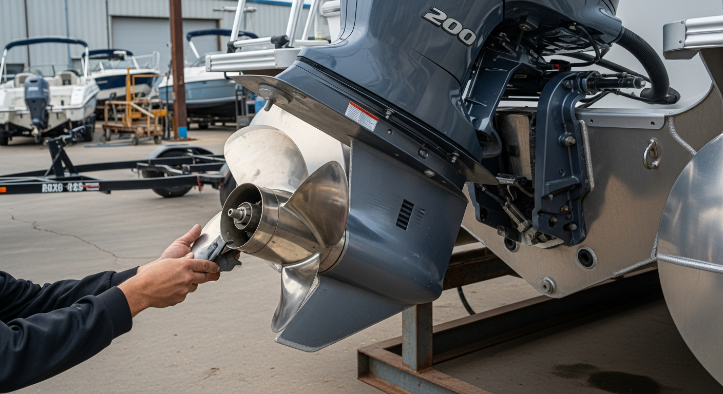 Large propeller being installed on a 200HP engine